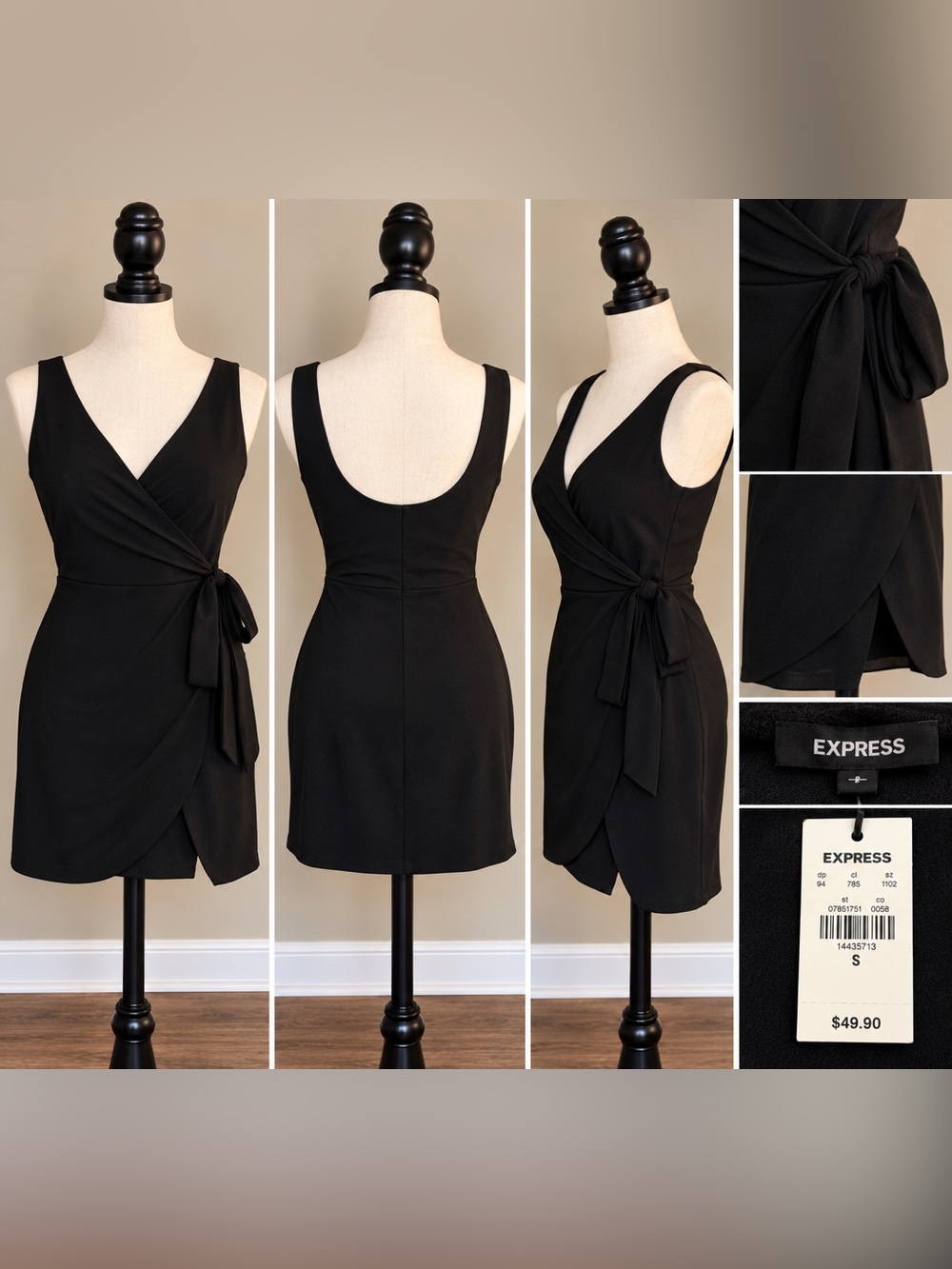 Express Black Mini Wrap Dress with Side Tie